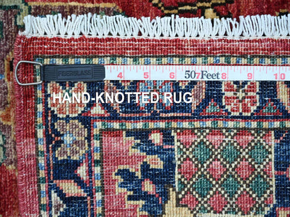 Tribal & Geometric hand-knotted wool runner in Red & Navy Blue, 2'8" x 19'7" — SKU O021212 (view 6)