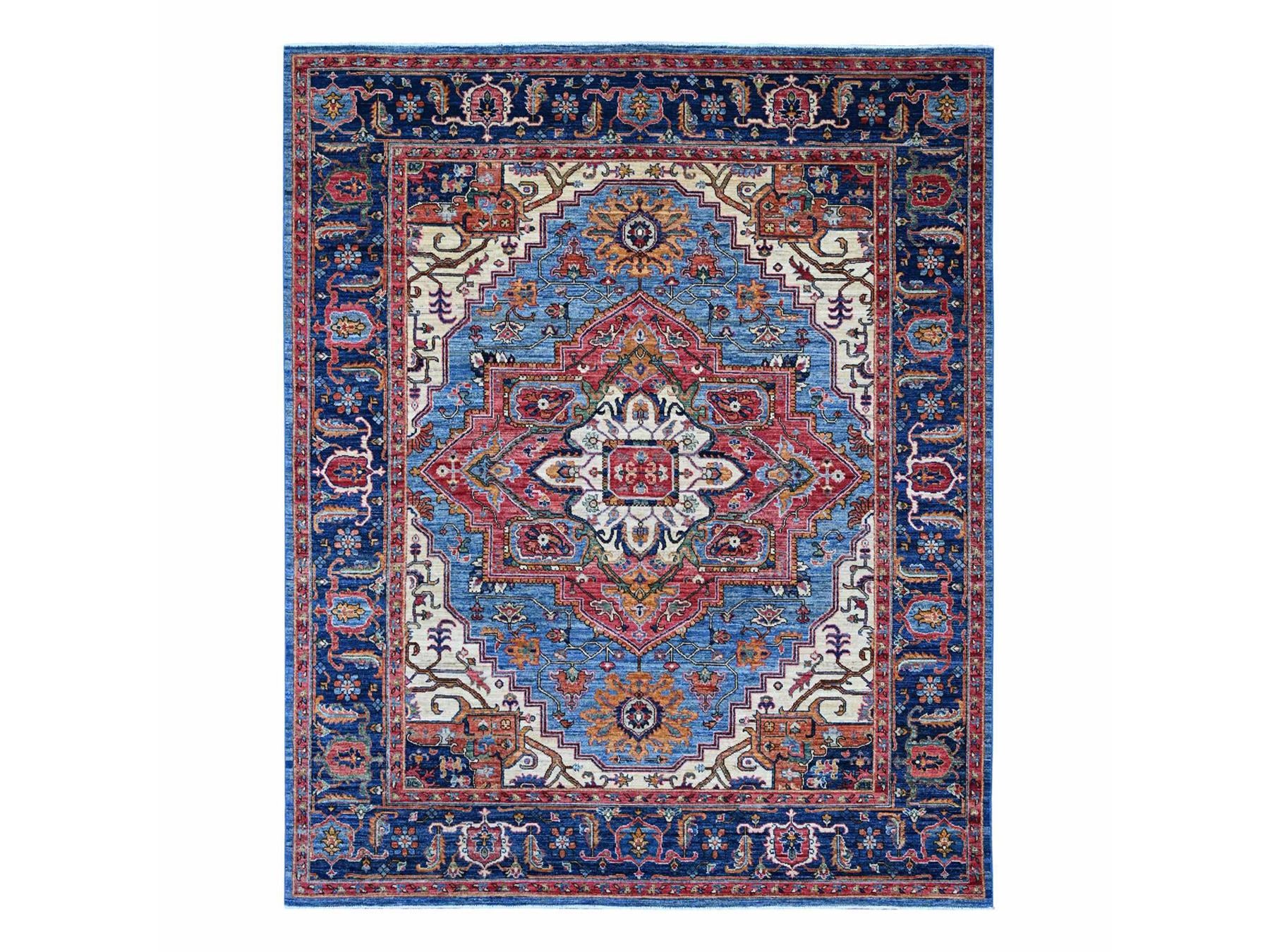 Blue 8'0" x 9'10" Heriz Hand knotted Wool Rug - Sku: O021214
