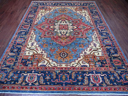 Blue 8'0" x 9'10" Heriz Hand knotted Wool Rug - Sku: O021214