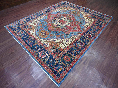 Blue 8'0" x 9'10" Heriz Hand knotted Wool Rug - Sku: O021214