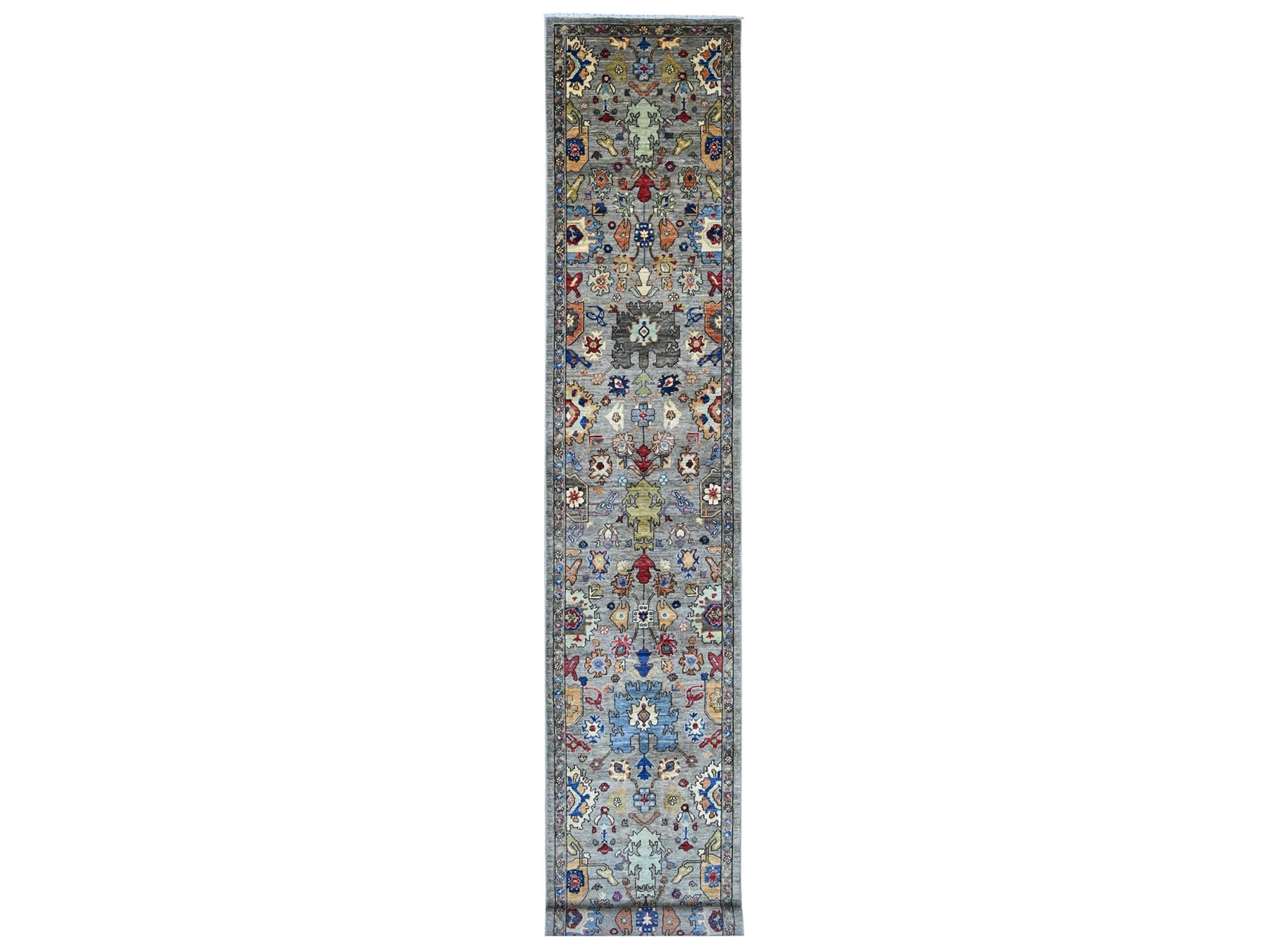 Heriz Tribal & Geometric hand-knotted wool runner in Gray & Brown, 2'11" x 19'9" — SKU O021215
