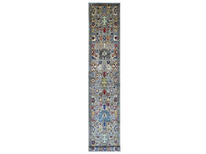 Heriz Tribal & Geometric hand-knotted wool runner in Gray & Brown, 2'11" x 19'9" — SKU O021215