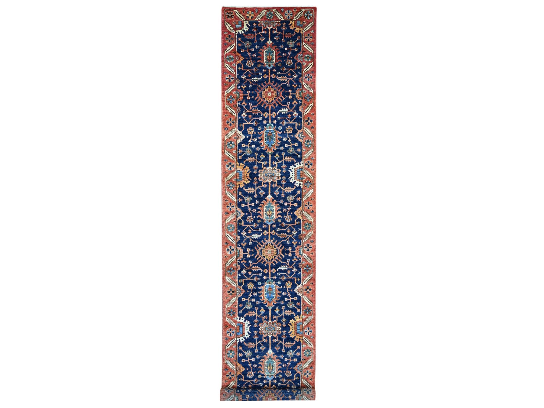 Blue 3'1" x 19'6" Tribal & Geometric Hand knotted Wool Rug - Sku: O021216