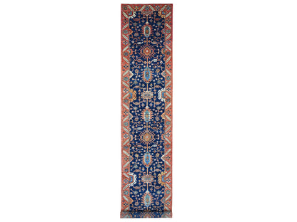 Blue 3'1" x 19'6" Tribal & Geometric Hand knotted Wool Rug - Sku: O021216