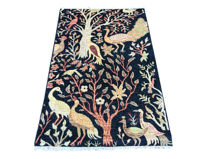 Black 3'3" x 4'9" Oushak And Peshawar Hand knotted Wool Rug - Sku: O021223