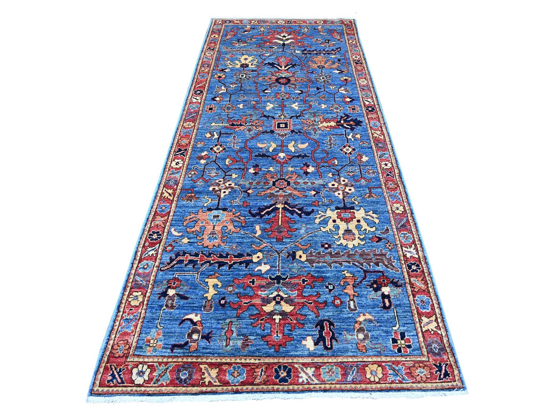 Blue 4'1" x 9'11" Tribal & Geometric Hand knotted Wool Rug - Sku: O021230