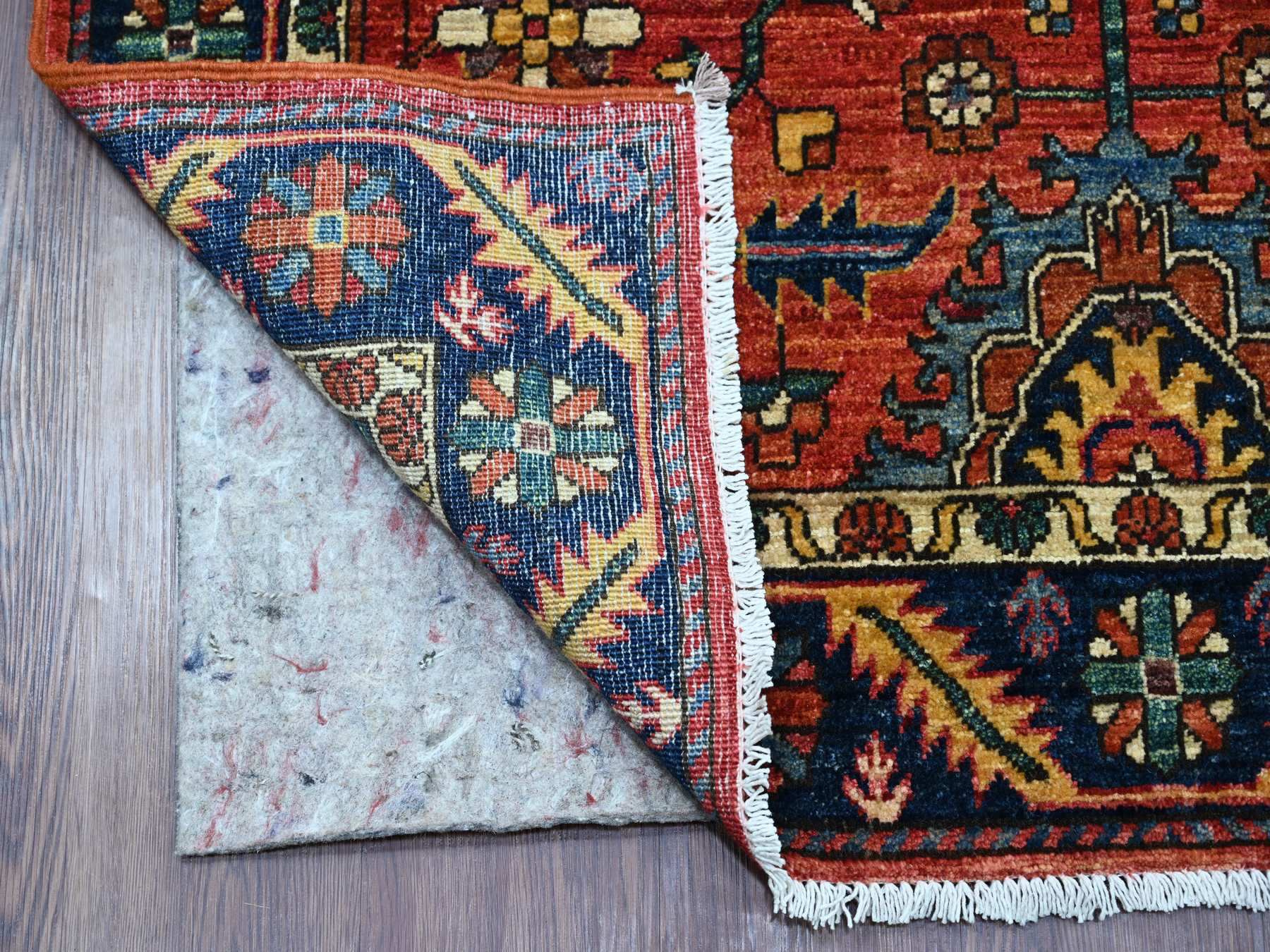 Heriz Tribal & Geometric hand-knotted wool runner in Red & Navy Blue, 4' x 11'9" — SKU O021231 (view 2)