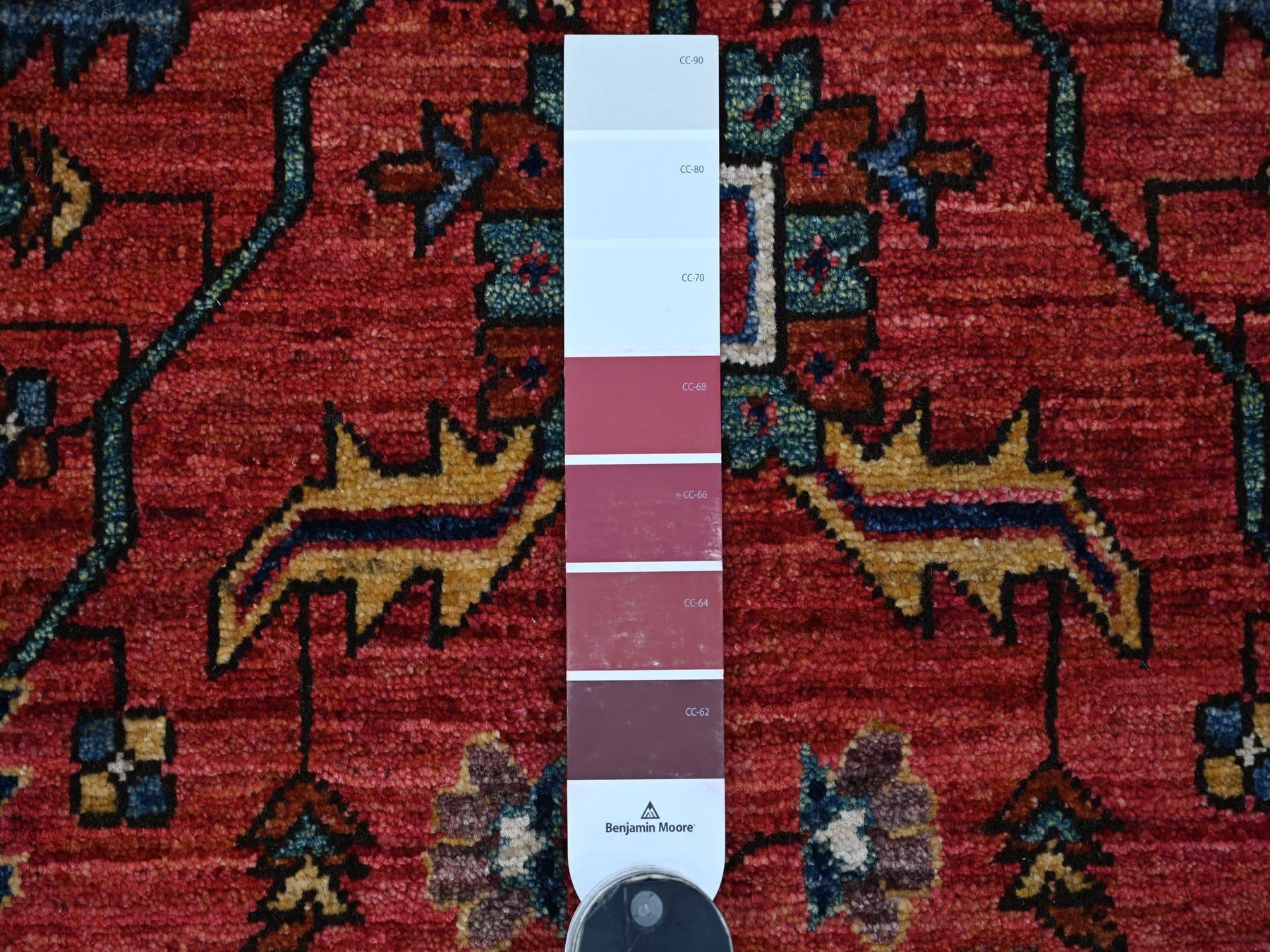Heriz Tribal & Geometric hand-knotted wool runner in Red & Navy Blue, 4' x 11'9" — SKU O021231 (view 3)