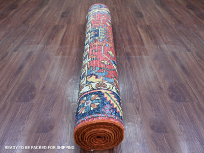 Heriz Tribal & Geometric hand-knotted wool runner in Red & Navy Blue, 4' x 11'9" — SKU O021231 (view 4)