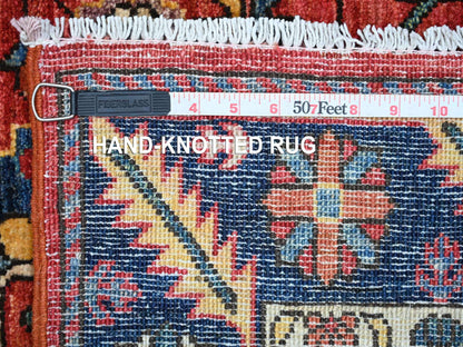 Heriz Tribal & Geometric hand-knotted wool runner in Red & Navy Blue, 4' x 11'9" — SKU O021231 (view 6)