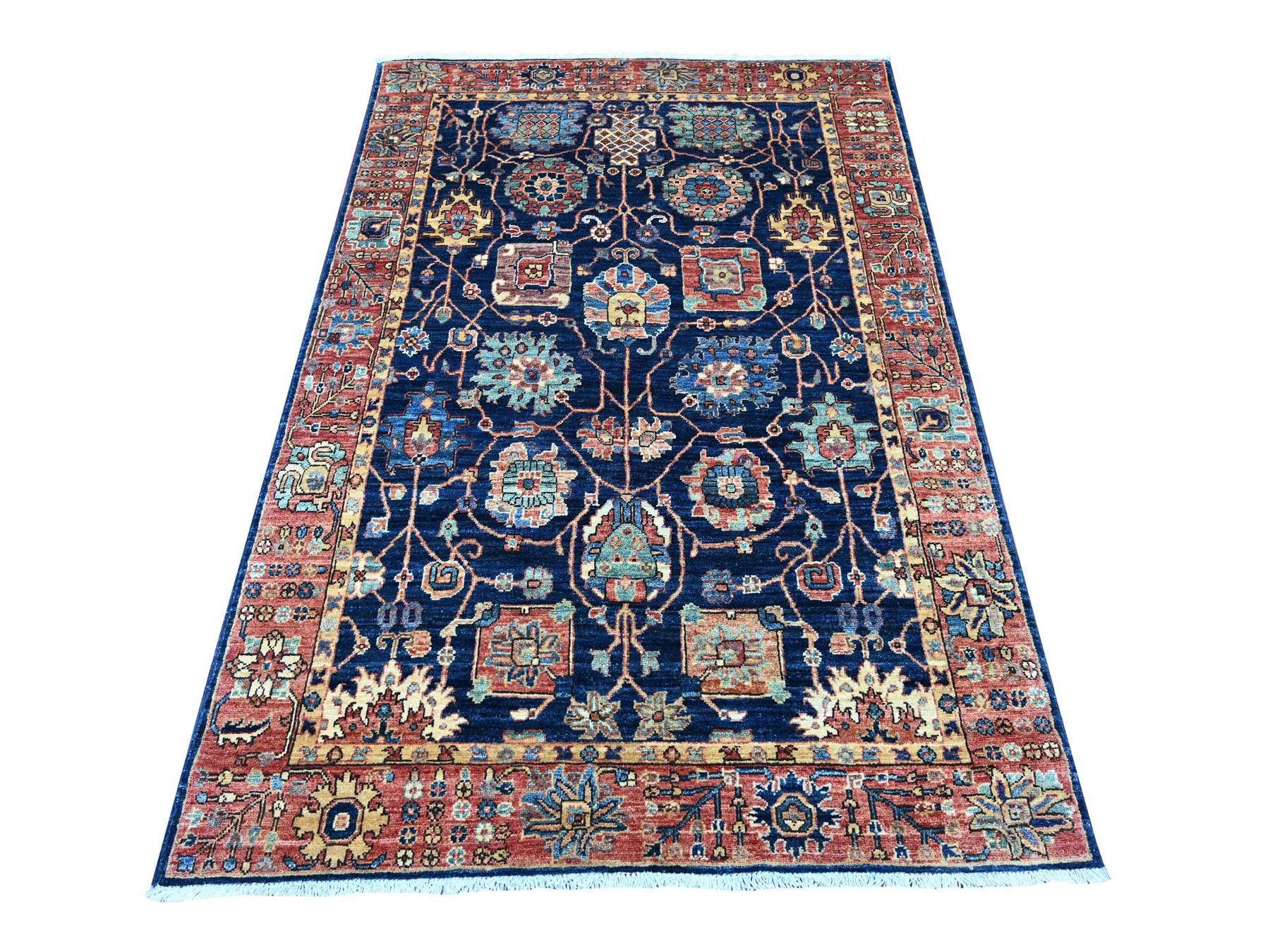 Blue 4'2" x 6'2" Tribal & Geometric Hand knotted Wool Rug - Sku: O021233