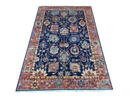 Blue 4'2" x 6'2" Tribal & Geometric Hand knotted Wool Rug - Sku: O021233
