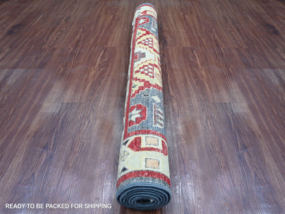 Blue 3'11" x 5'10" Tribal & Geometric Hand knotted Wool Rug - Sku: O021234