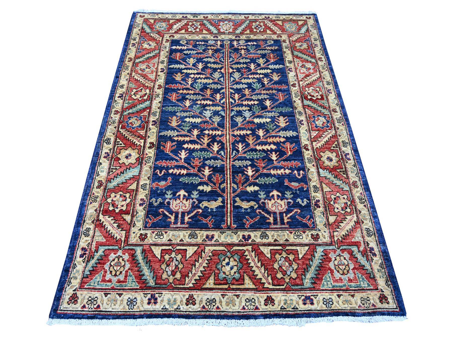 Blue 4'3" x 6'6" Tribal & Geometric Hand knotted Wool Rug - Sku: O021235