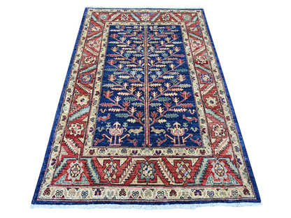Blue 4'3" x 6'6" Tribal & Geometric Hand knotted Wool Rug - Sku: O021235