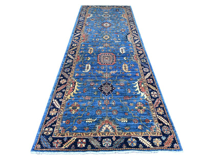 Blue 4'3" x 12'4" Tribal & Geometric Hand knotted Wool Rug - Sku: O021236