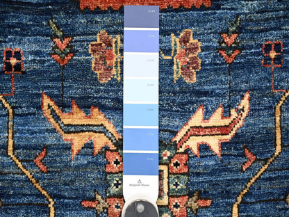 Blue 4'3" x 12'4" Tribal & Geometric Hand knotted Wool Rug - Sku: O021236