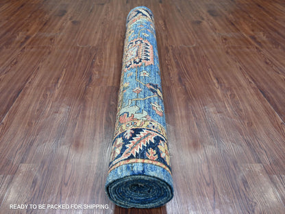 Heriz Tribal & Geometric hand-knotted wool runner in Blue & Navy Blue, 4'3" x 12'4" — SKU O021236 (view 4)