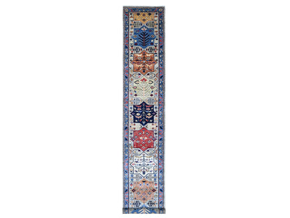 Peshawar Oushak hand-knotted wool runner in Gray & Blue, 2'8" x 15'11" — SKU O021237