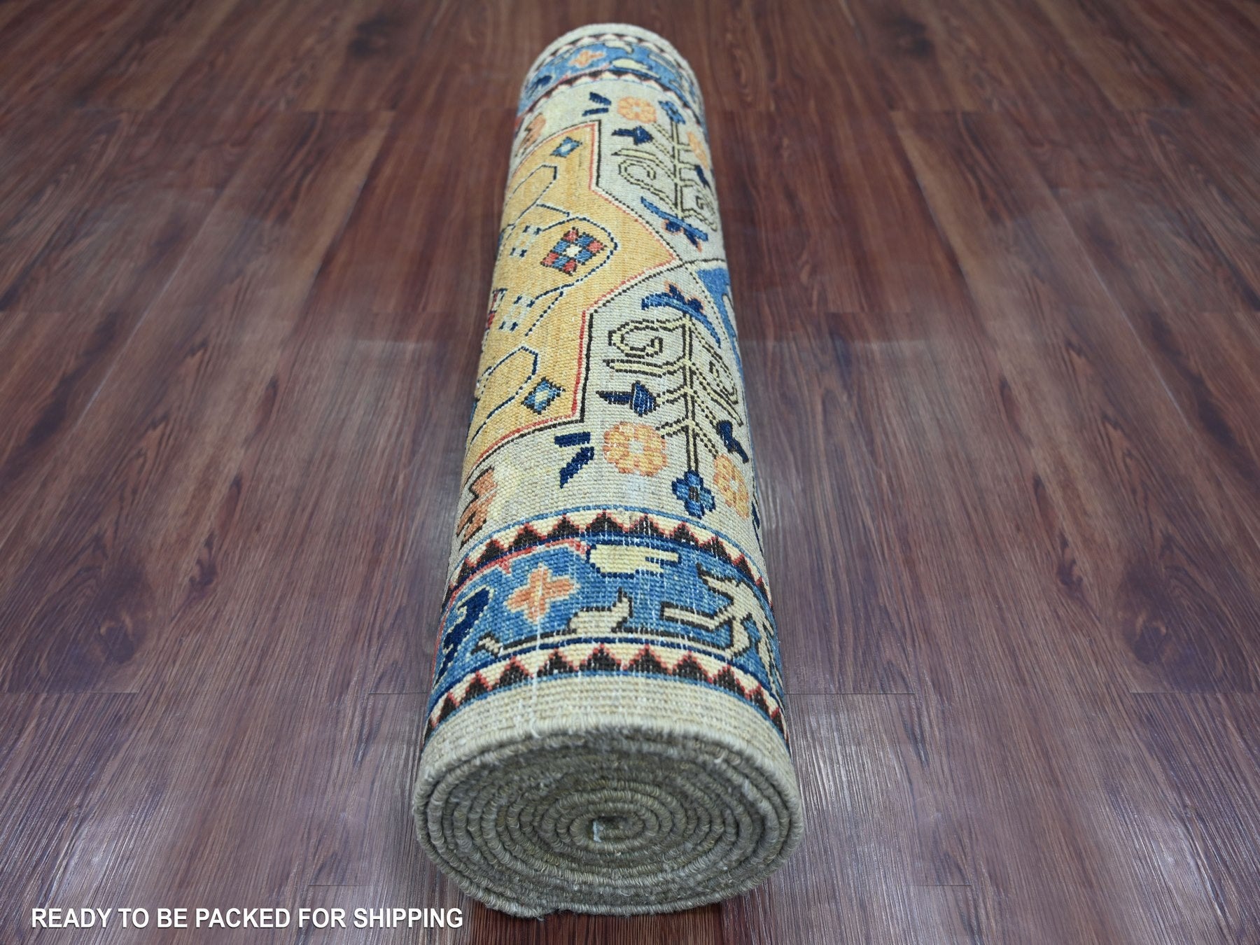Peshawar Oushak hand-knotted wool runner in Gray & Blue, 2'8" x 15'11" — SKU O021237 (view 4)