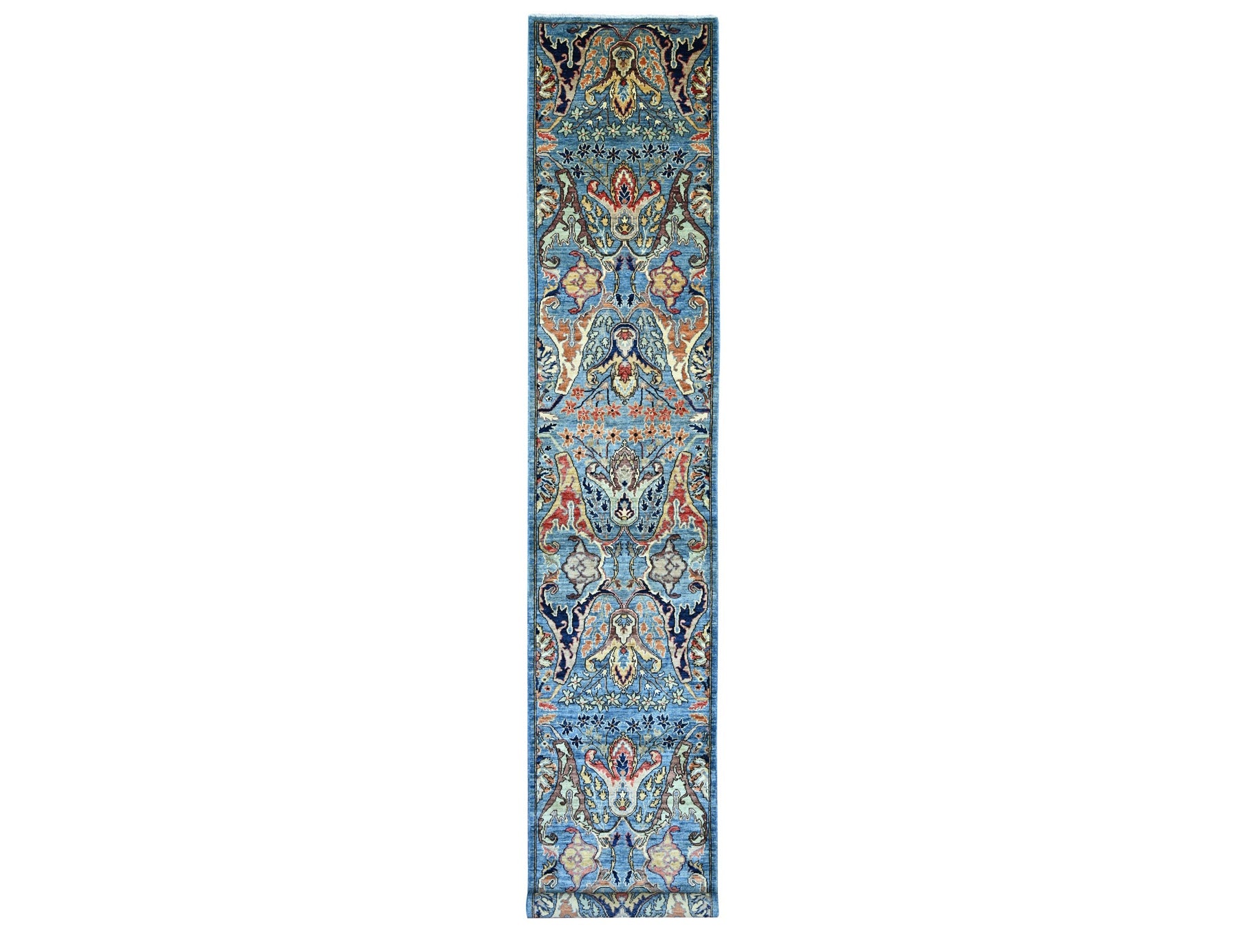 Blue 2'8" x 16'0" Tribal & Geometric Hand knotted Wool Rug - Sku: O021239