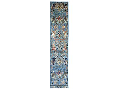 Blue 2'8" x 16'0" Tribal & Geometric Hand knotted Wool Rug - Sku: O021239