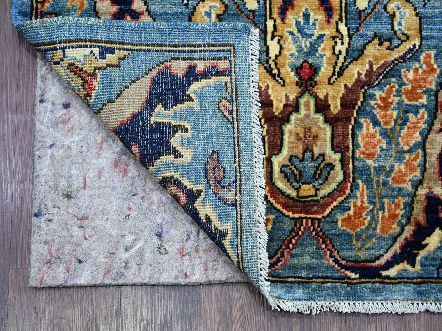 Tribal & Geometric hand-knotted wool runner in Blue, 2'8" x 16' — SKU O021239 (view 2)