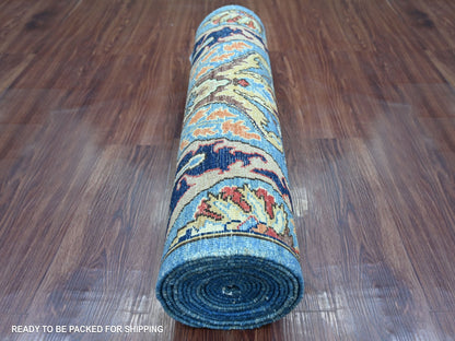 Blue 2'8" x 16'0" Tribal & Geometric Hand knotted Wool Rug - Sku: O021239