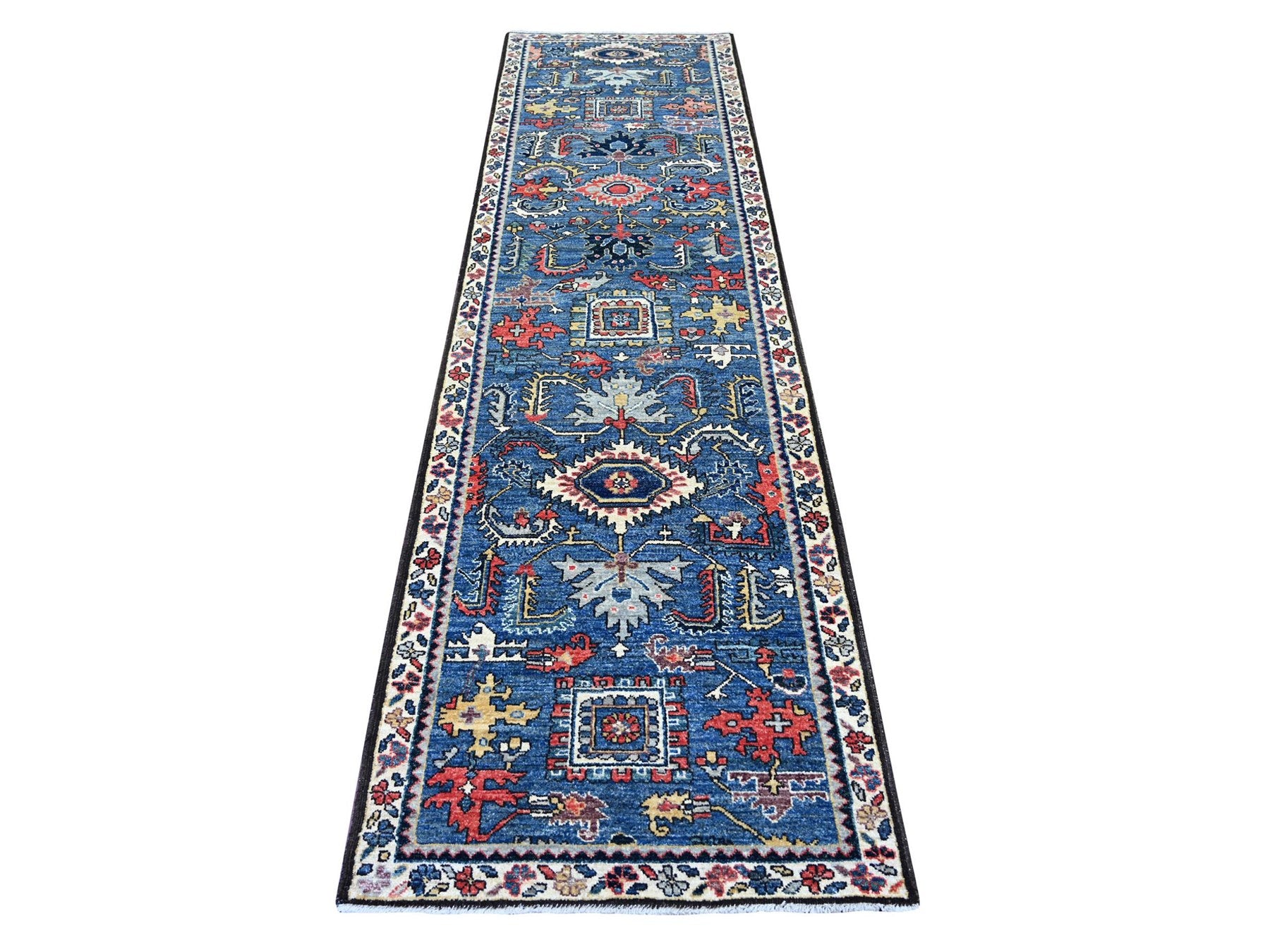 Blue 2'8" x 9'11" Tribal & Geometric Hand knotted Wool Rug - Sku: O021242