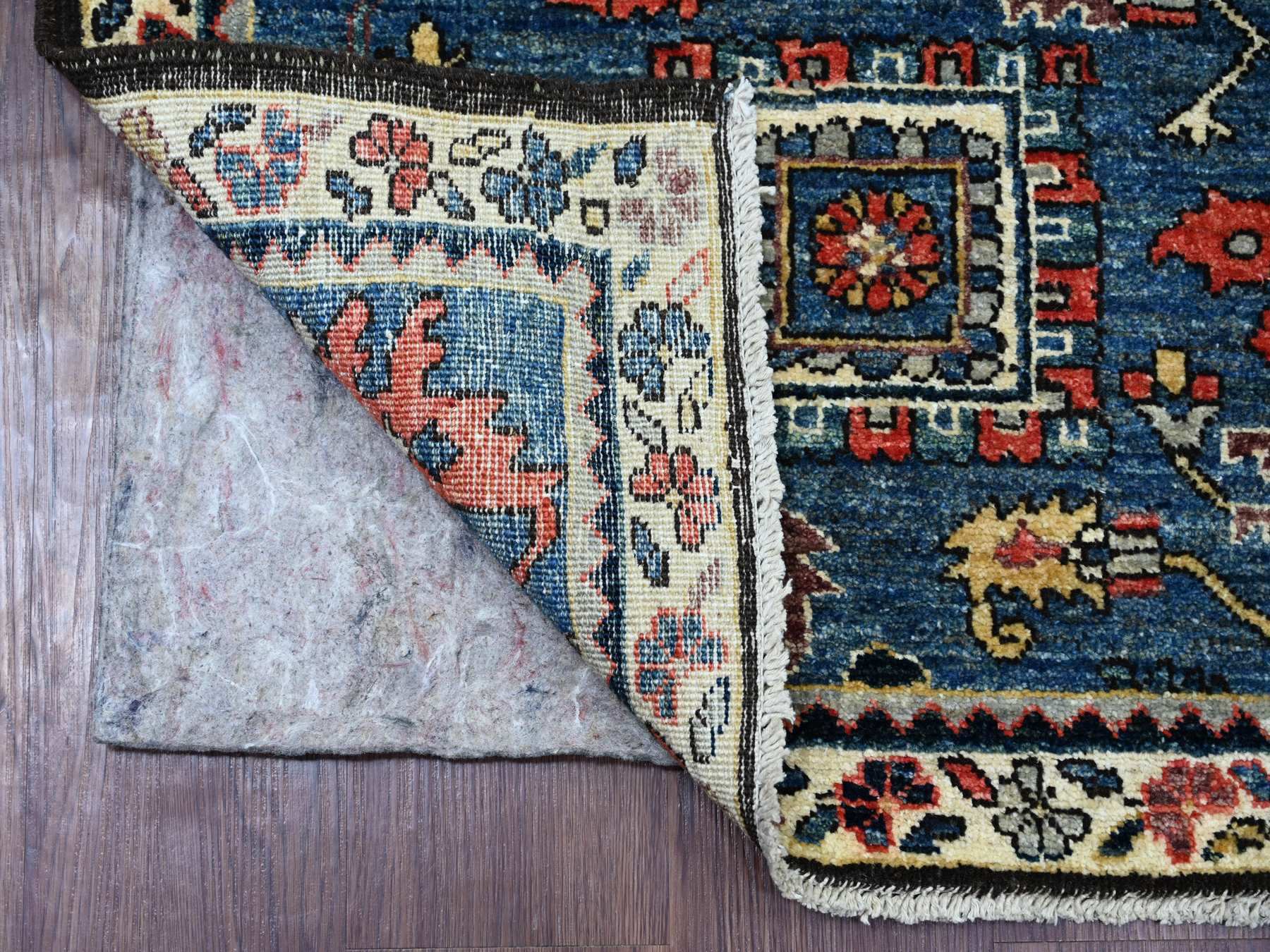 Tribal & Geometric hand-knotted wool runner in Blue & Ivory, 2'8" x 9'11" — SKU O021242 (view 2)