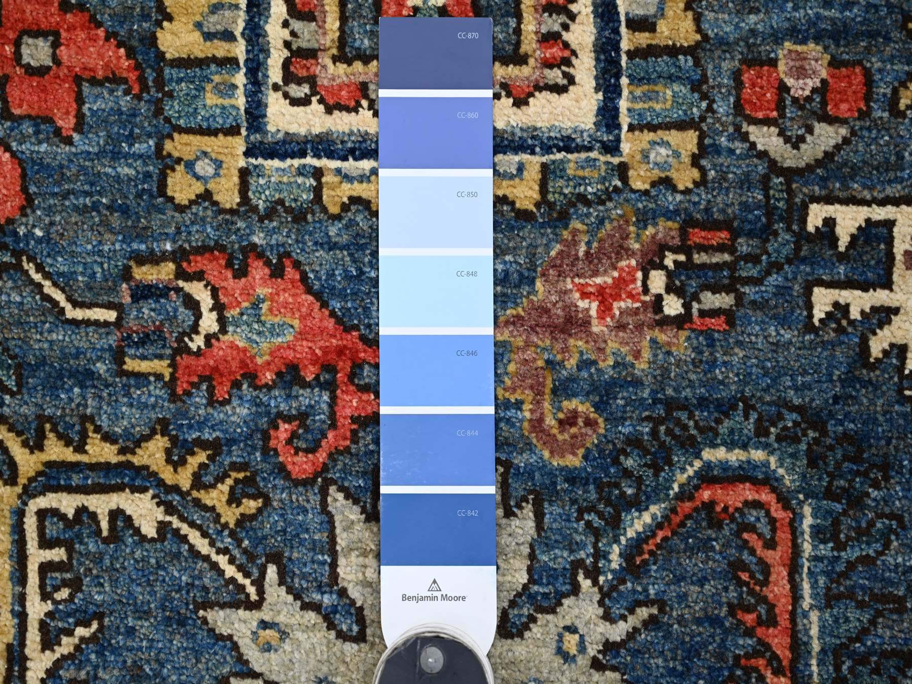 Tribal & Geometric hand-knotted wool runner in Blue & Ivory, 2'8" x 9'11" — SKU O021242 (view 3)