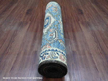 Blue 2'8" x 9'11" Tribal & Geometric Hand knotted Wool Rug - Sku: O021242