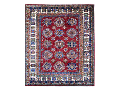 Kazak Tribal & Geometric hand-knotted wool rug in Red & Ivory, 8'3" x 9'9" — SKU O021245