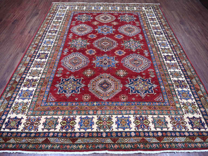 Kazak Tribal & Geometric hand-knotted wool rug in Red & Ivory, 8'3" x 9'9" — SKU O021245 (view 2)