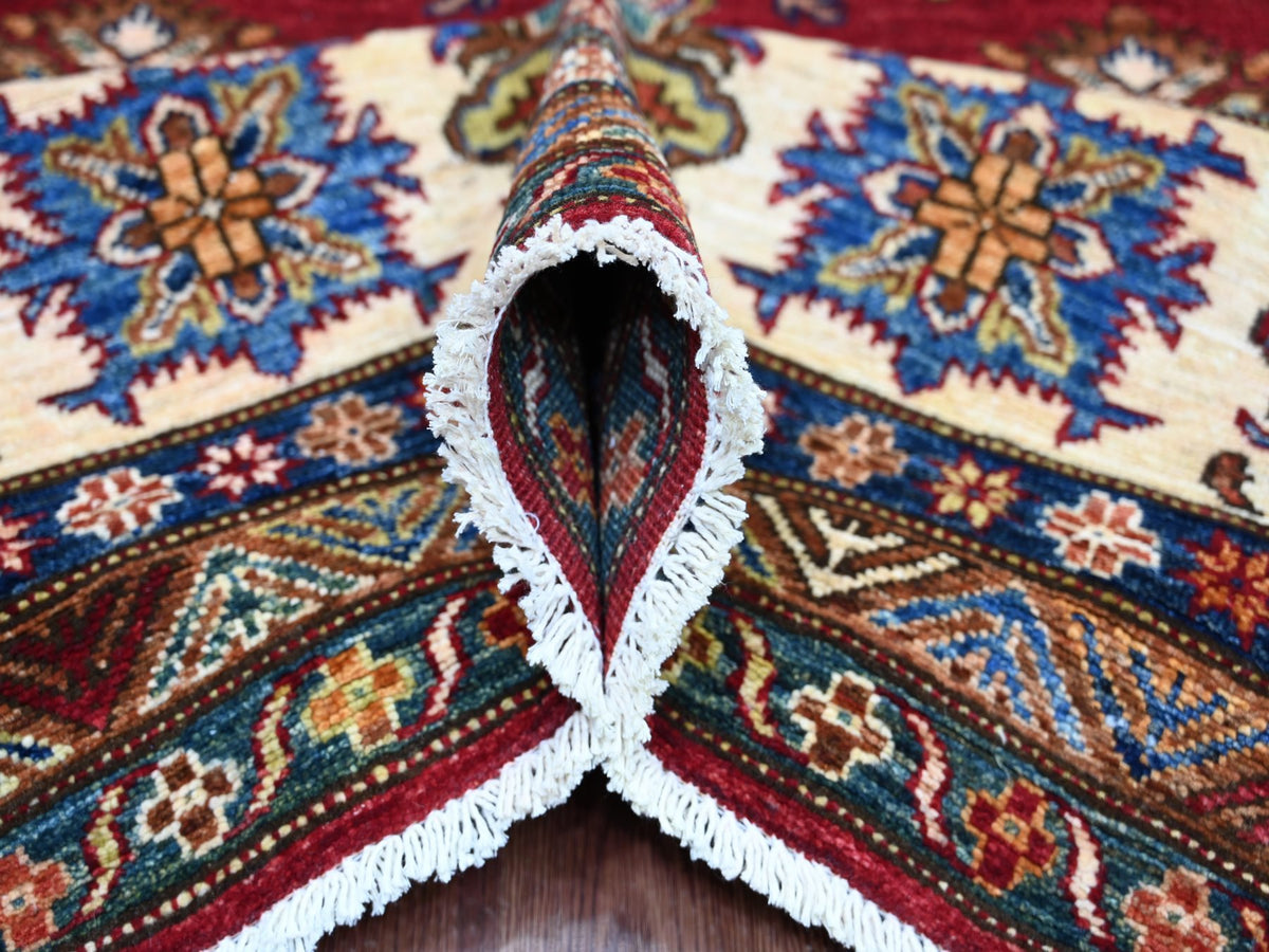 Kazak Tribal & Geometric hand-knotted wool rug in Red & Ivory, 8'3" x 9'9" — SKU O021245 (view 5)