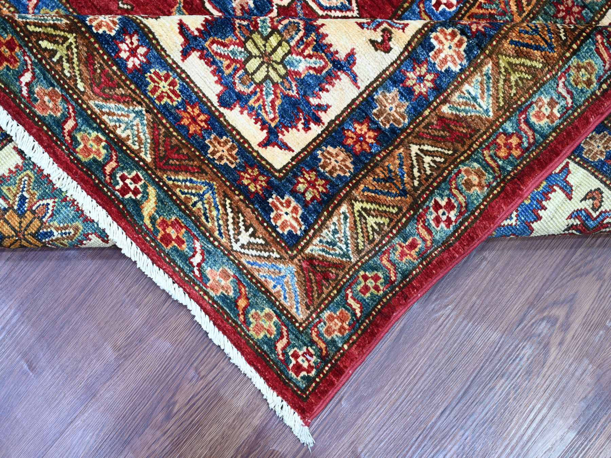 Kazak Tribal & Geometric hand-knotted wool rug in Red & Ivory, 8'3" x 9'9" — SKU O021245 (view 6)