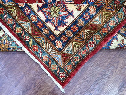 Kazak Tribal & Geometric hand-knotted wool rug in Red & Ivory, 8'3" x 9'9" — SKU O021245 (view 6)