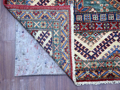 Kazak Tribal & Geometric hand-knotted wool rug in Red & Ivory, 8'1" x 9'11" — SKU O021247 (view 4)