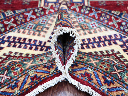 Kazak Tribal & Geometric hand-knotted wool rug in Red & Ivory, 8'1" x 9'11" — SKU O021247 (view 5)