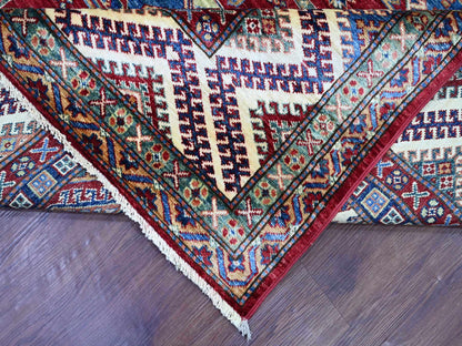 Kazak Tribal & Geometric hand-knotted wool rug in Red & Ivory, 8'1" x 9'11" — SKU O021247 (view 6)
