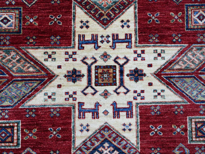 Red 8'1" x 9'11" Tribal & Geometric Hand knotted Wool Rug - Sku: O021247