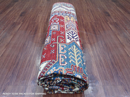 Red 8'1" x 9'11" Tribal & Geometric Hand knotted Wool Rug - Sku: O021247