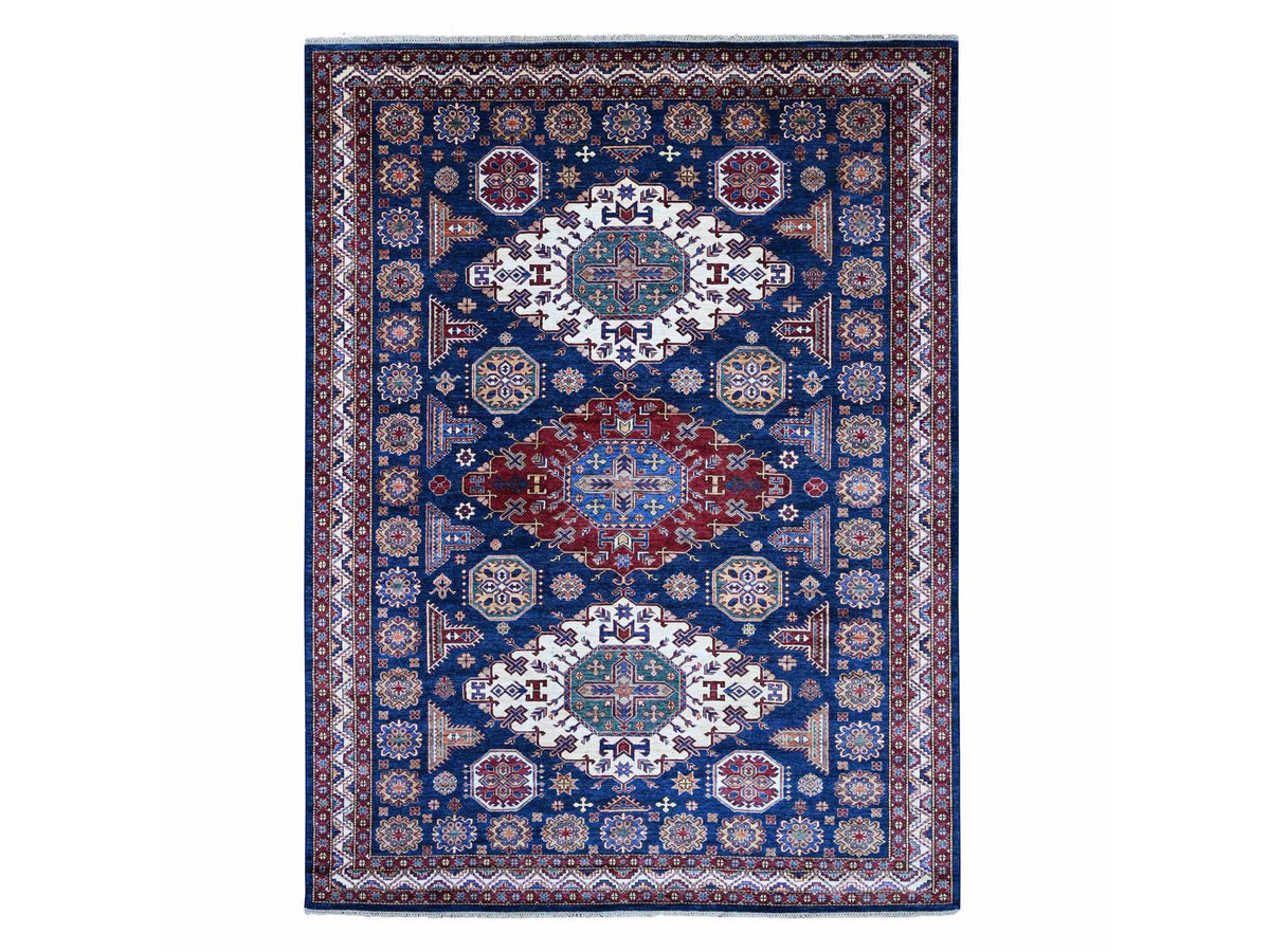 Kazak Tribal & Geometric hand-knotted wool rug in Blue & Ivory, 8' x 10'10" — SKU O021248