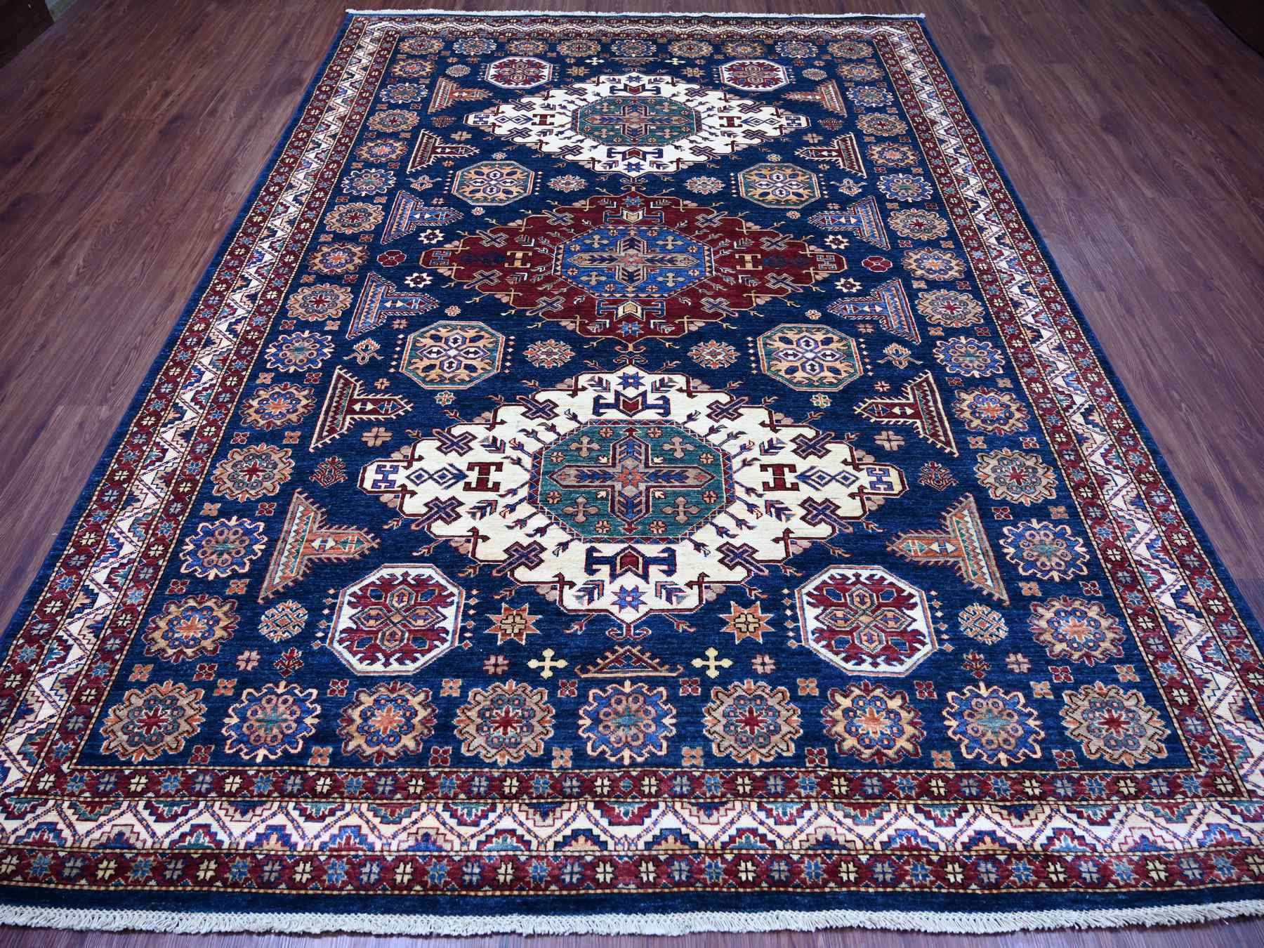 Kazak Tribal & Geometric hand-knotted wool rug in Blue & Ivory, 8' x 10'10" — SKU O021248 (view 2)
