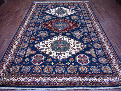 Kazak Tribal & Geometric hand-knotted wool rug in Blue & Ivory, 8' x 10'10" — SKU O021248 (view 2)