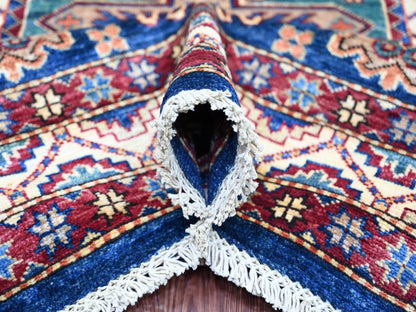 Blue 8'0" x 10'10" Tribal & Geometric Hand knotted Wool Rug - Sku: O021248