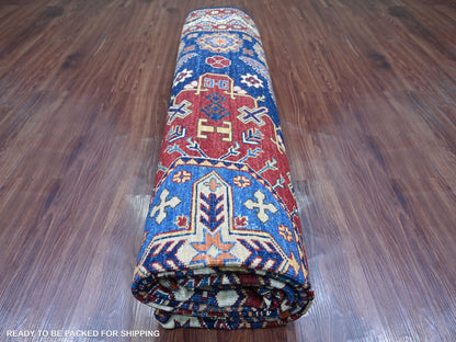 Blue 8'0" x 10'10" Tribal & Geometric Hand knotted Wool Rug - Sku: O021248