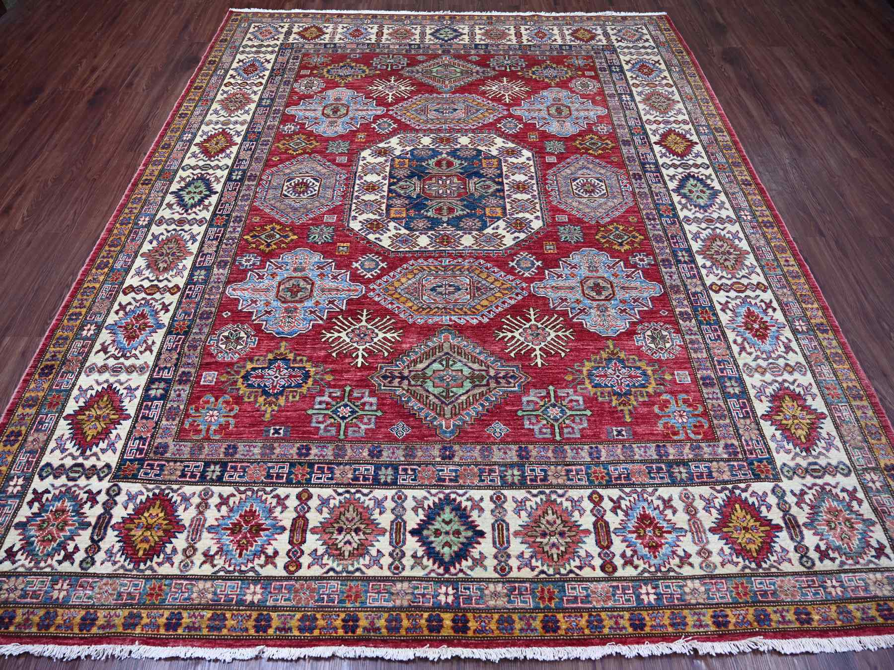 Kazak Tribal & Geometric hand-knotted wool rug in Red & Ivory, 8'1" x 9'8" — SKU O021249 (view 2)