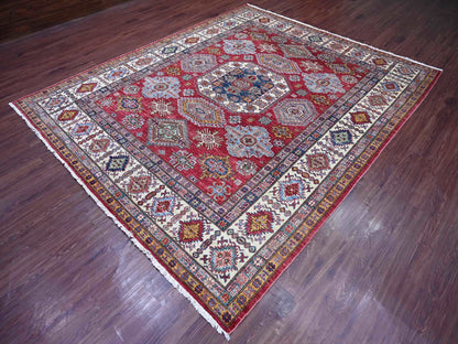 Kazak Tribal & Geometric hand-knotted wool rug in Red & Ivory, 8'1" x 9'8" — SKU O021249 (view 3)