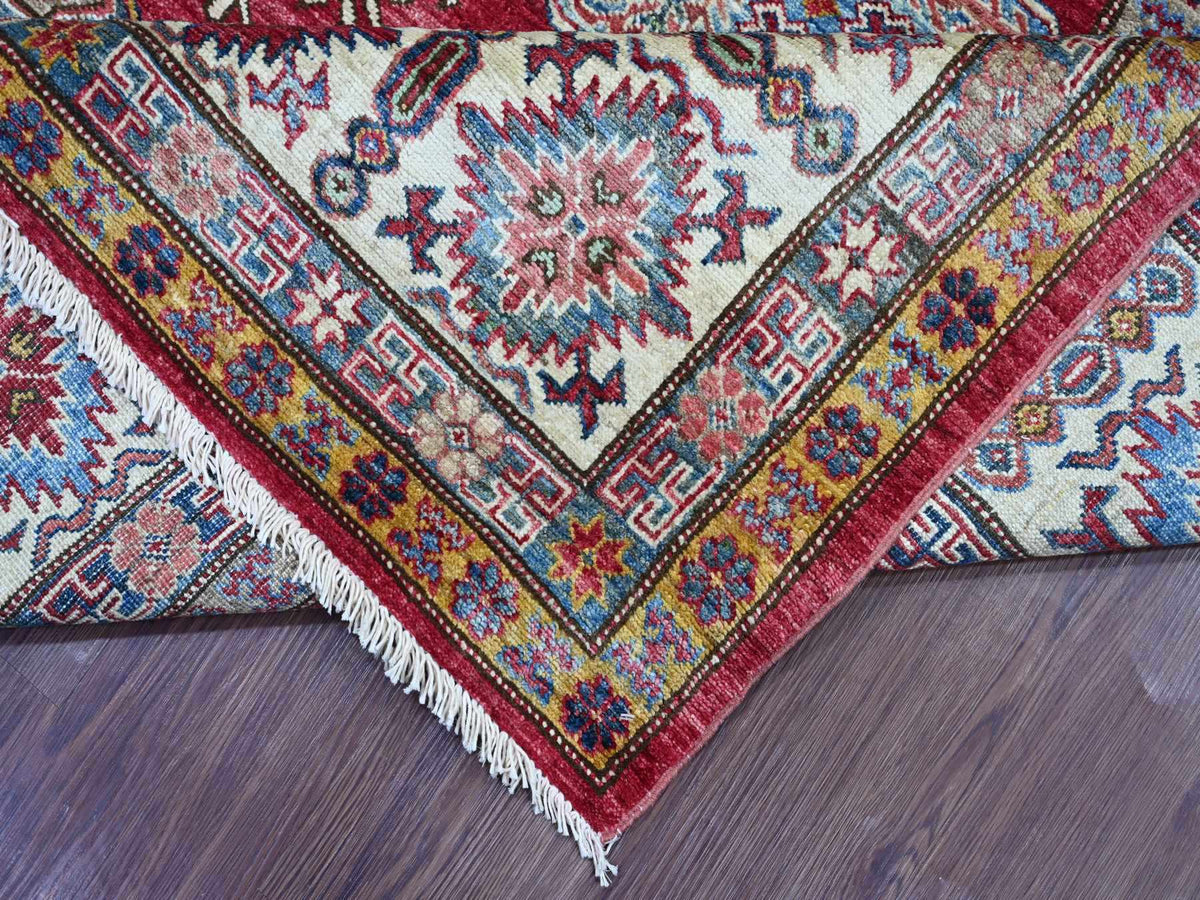 Kazak Tribal & Geometric hand-knotted wool rug in Red & Ivory, 8'1" x 9'8" — SKU O021249 (view 6)
